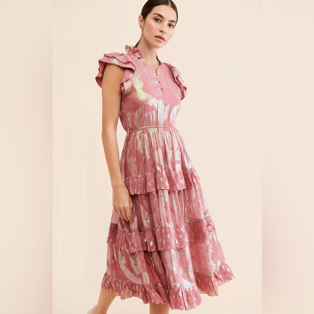 🔆 Anthropology, Ollari Pink Orchid Midi Dress - Size XS